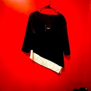 Medium black and white asymmetrical blouse. Medium. New